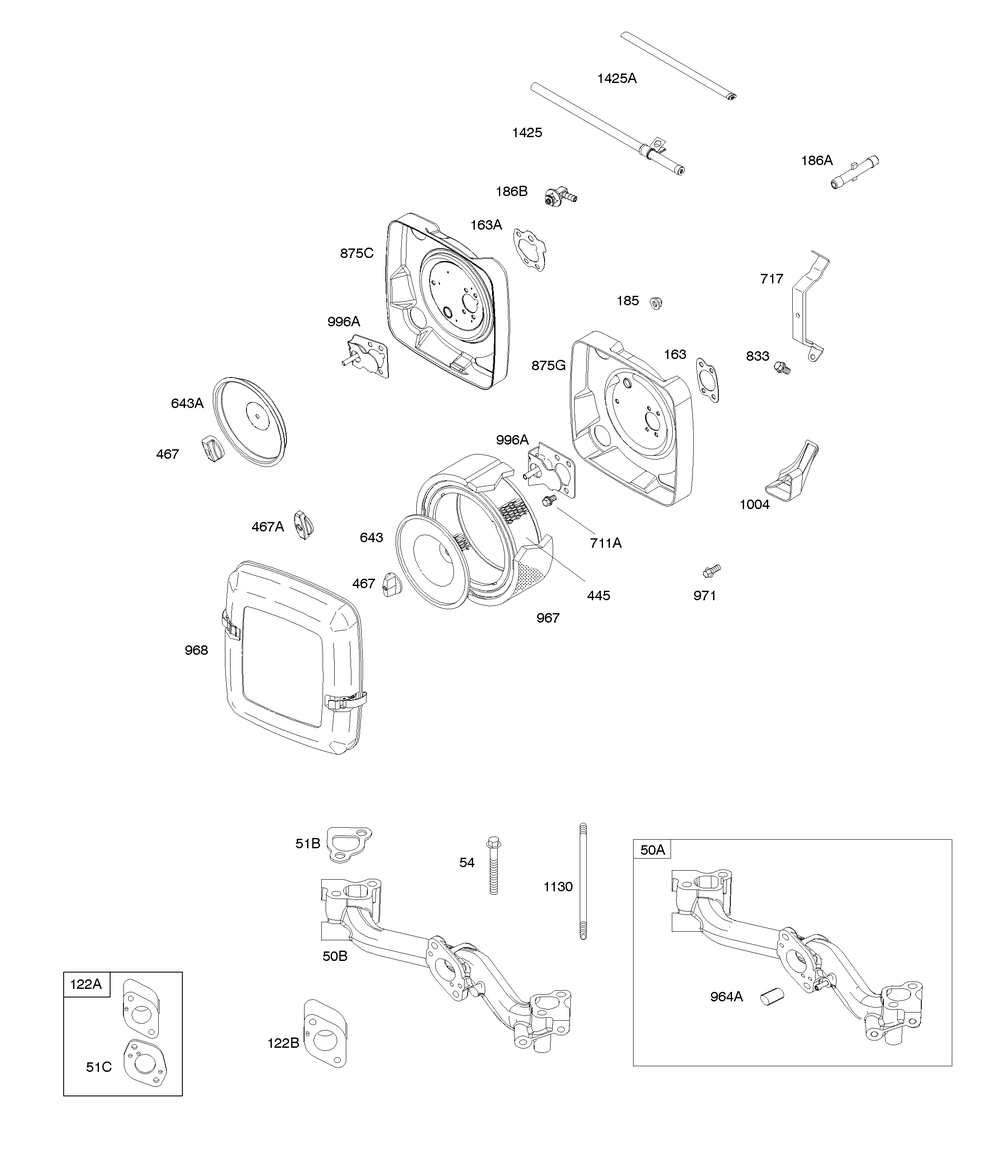 Air Cleaner, Intake Manifold, Carburetor Spacer Diagram and Parts List for 305777-0132-B5 200000 - 399999 Briggs and Stratton Engine